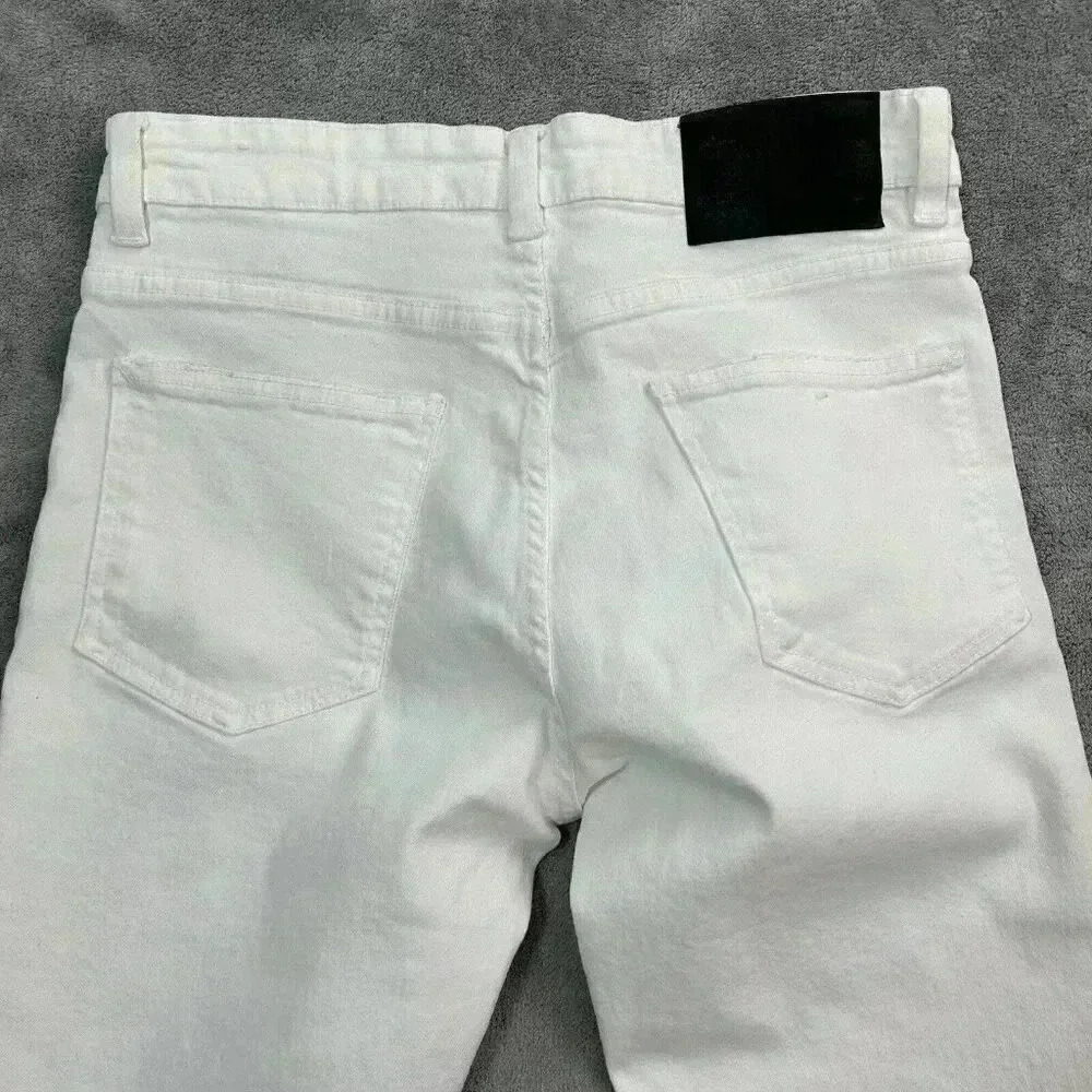 Zara Pants Womens Size 31 High Waisted White Denim Jeans Raw Hem Distressed - Picture 10 of 11